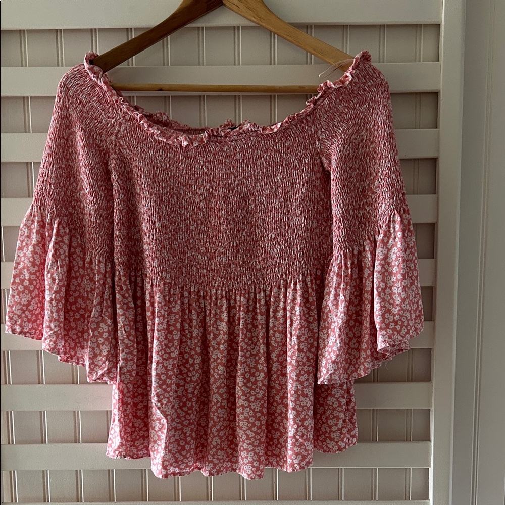 Forever 21 Red Floral Off The Shoulder Blouse